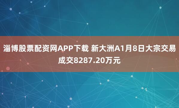 淄博股票配资网APP下载 新大洲A1月8日大宗交易成交8287.20万元